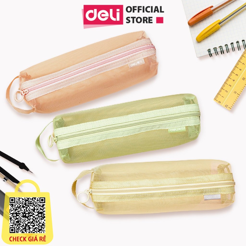 Túi Bút Đa Năng Bóp Viết Lưới Trong Suốt Deli Màu Pastel Nhẹ Nhàng Sức Chứa Lớn Túi Mỹ Phẩm Du Lịch Học Sinh Văn Phòng