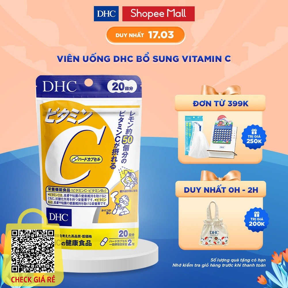 Viên uống bổ sung vitamin C DHC sáng da  mờ thâm, tăng cường đề kháng gói 40 viên (20 ngày) và gói 120 viên (60 ngày)