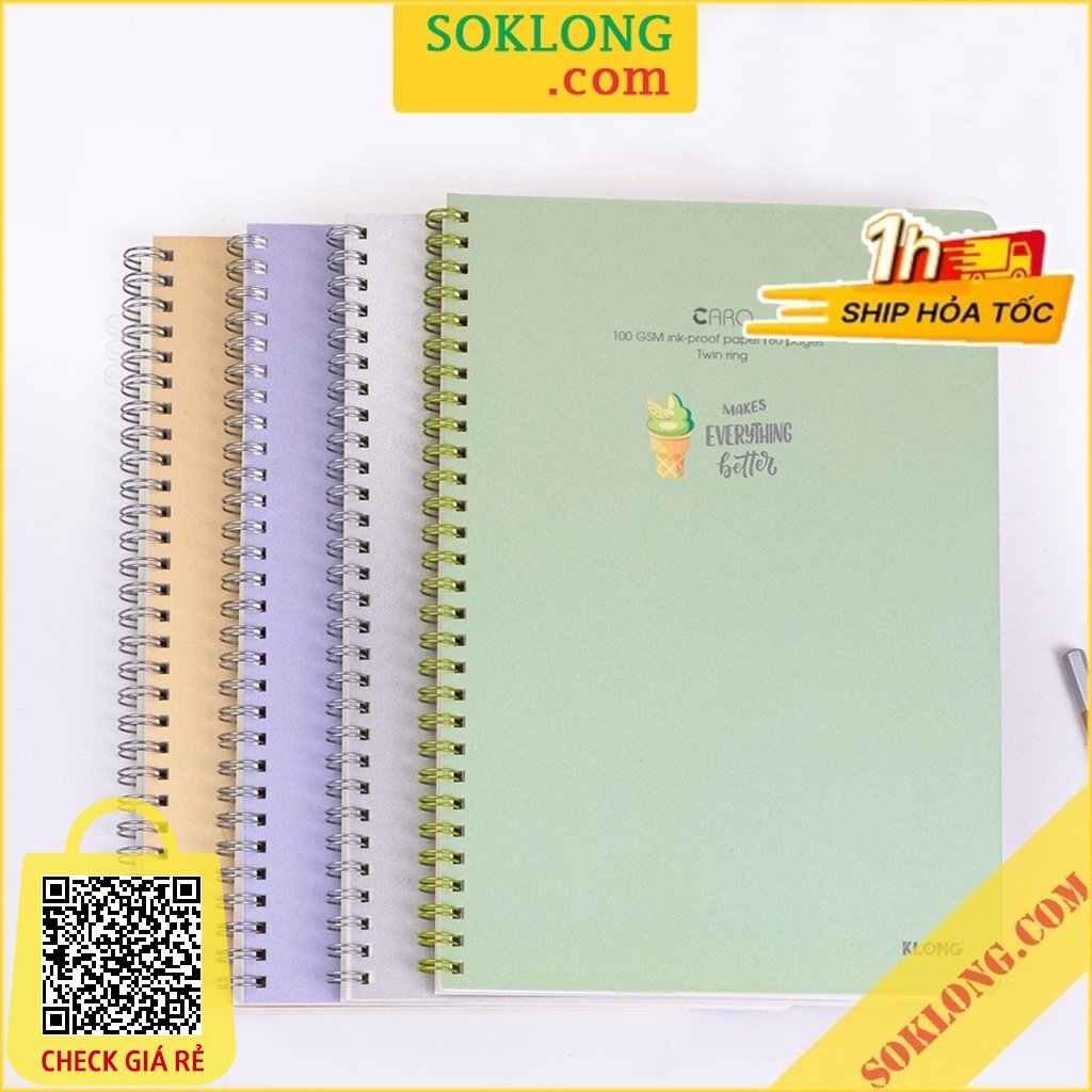 Vở caro ô vuông 5x5 mm 200-120-80 trang lò xo kép bìa nhựa trong suốt B5 Sổ KLONG - cuốn tập Klong giấy dày