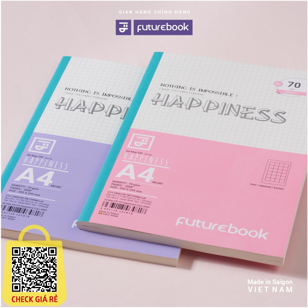 Vở May Gáy Caro A4 HAPPINESS 70gsm 200 Trang (Cả Bìa)